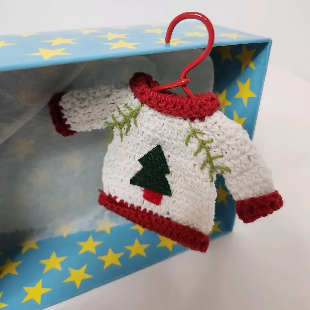 Vtg Crocheted Mini Sweaters With Hangers Christmas Ornaments Handmade Retro